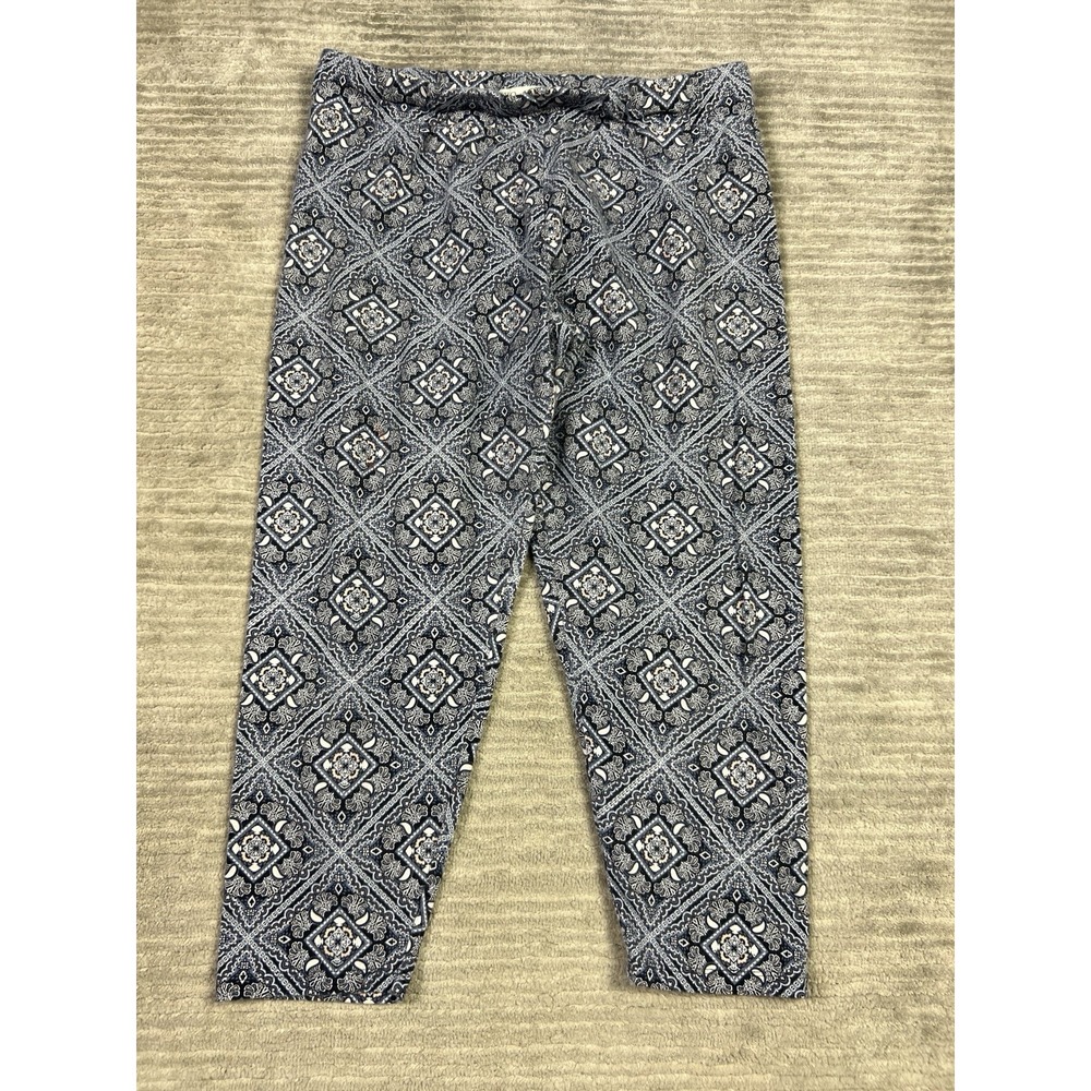 Cato‎ Leggings Womens Large Blue Geometric Cotton Blend Ankle Pull On